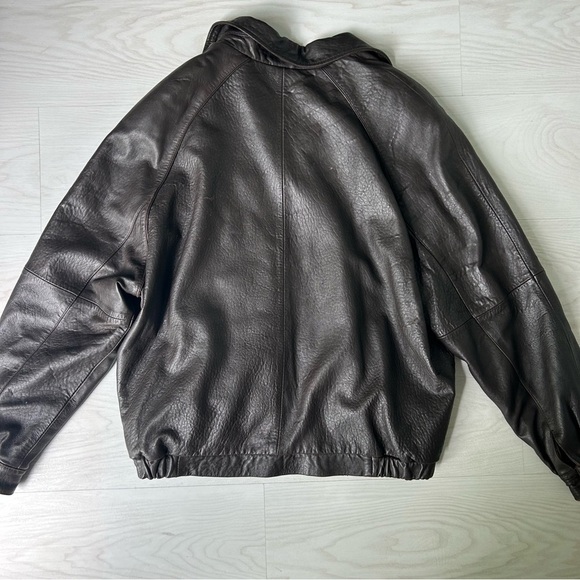 Vintage 90’s IZOD Brown Chocolate 100% Leather Bomber Jacket Overcoat Size XL - Picture 2 of 15